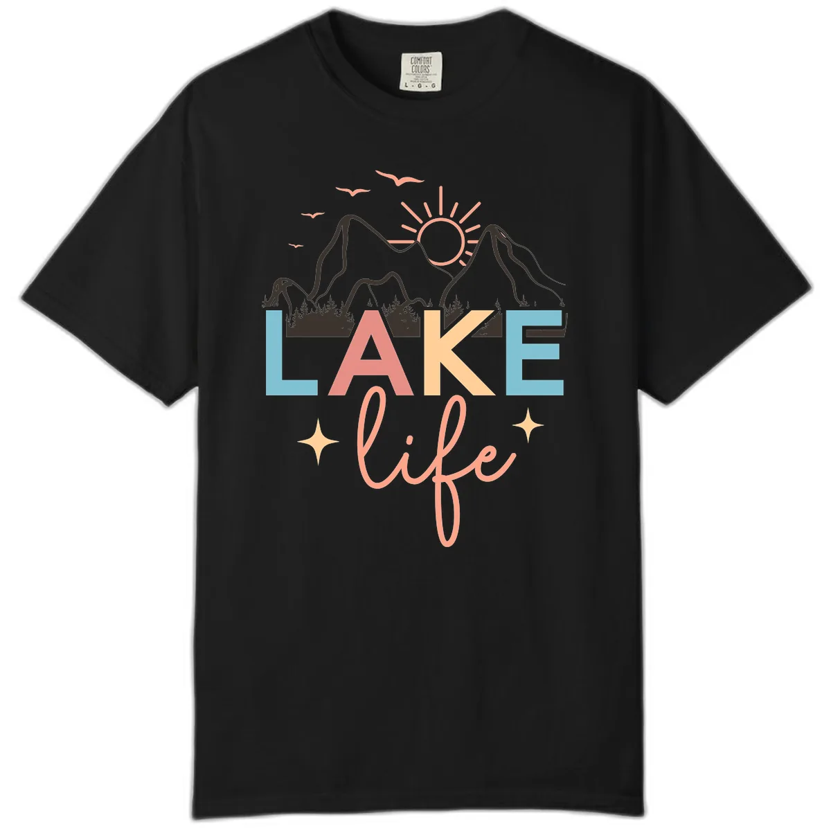 Mountain Lake Life Typography Comfort Color in Black